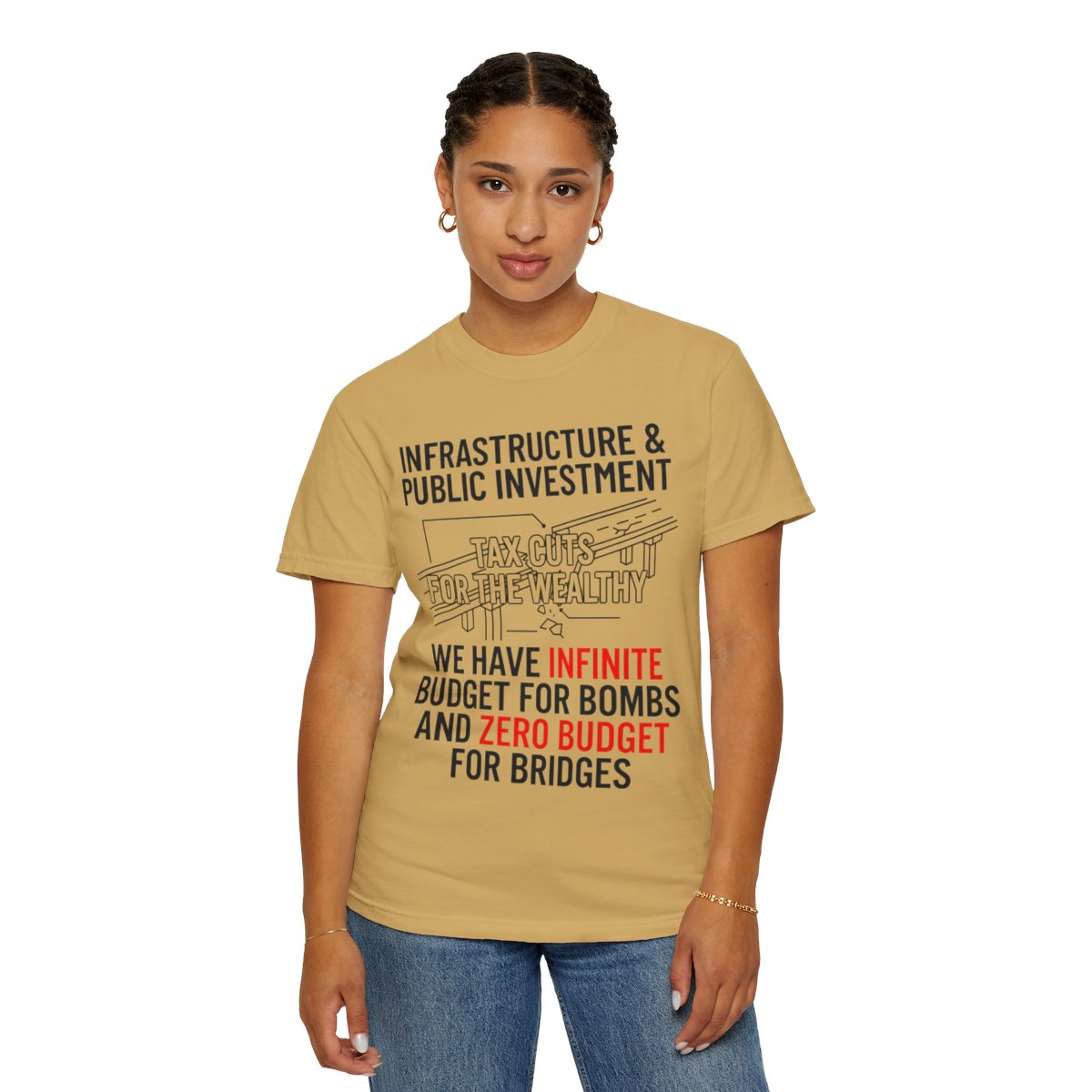 Color: Mustard | Protest Series - Fix The Roads Unisex Garment-Dyed Tee
