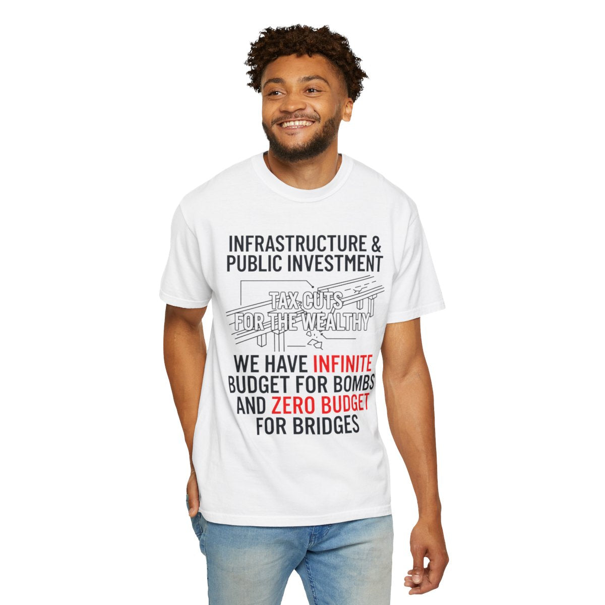 Color: White | Protest Series - Fix The Roads Unisex Garment-Dyed Tee