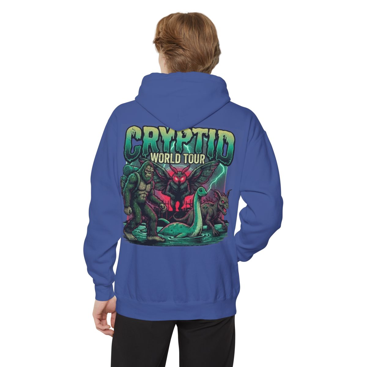 Color: Flo Blue | Puzizia (Global-Cryptid Mashup) Cryptid World Tour Garment-Dyed Hoodie