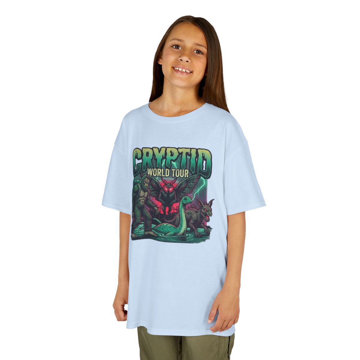 Color: Light Blue | Puzizia (Global-Cryptid Mashup) Cryptid World Tour Kids Tee