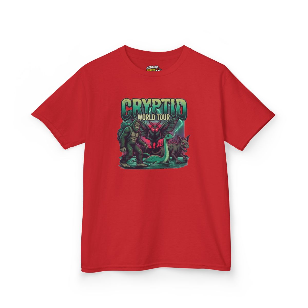 Color: Red | Puzizia (Global-Cryptid Mashup) Cryptid World Tour Kids Tee