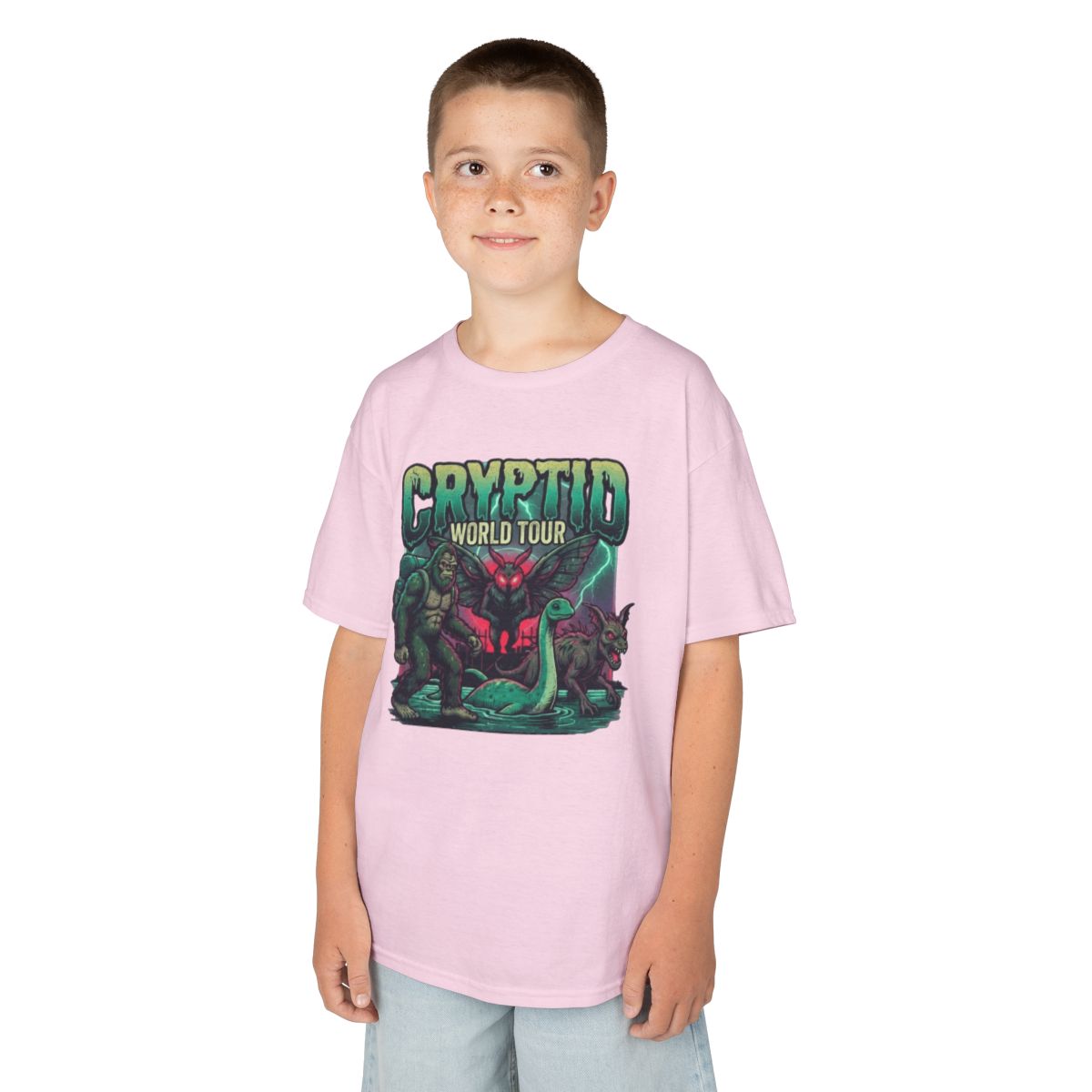 Color: Light Pink | Puzizia (Global-Cryptid Mashup) Cryptid World Tour Kids Tee