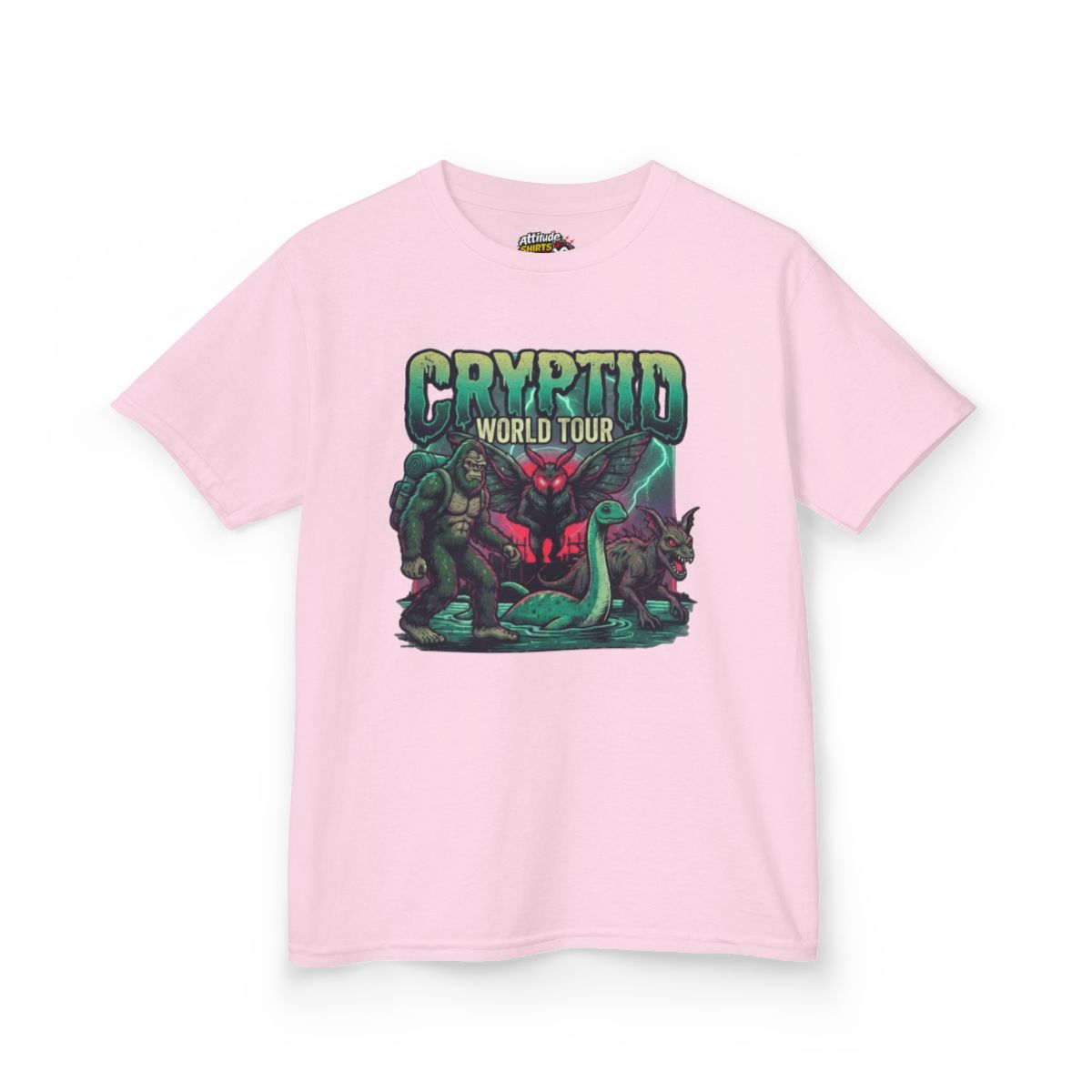 Color: Light Pink | Puzizia (Global-Cryptid Mashup) Cryptid World Tour Kids Tee