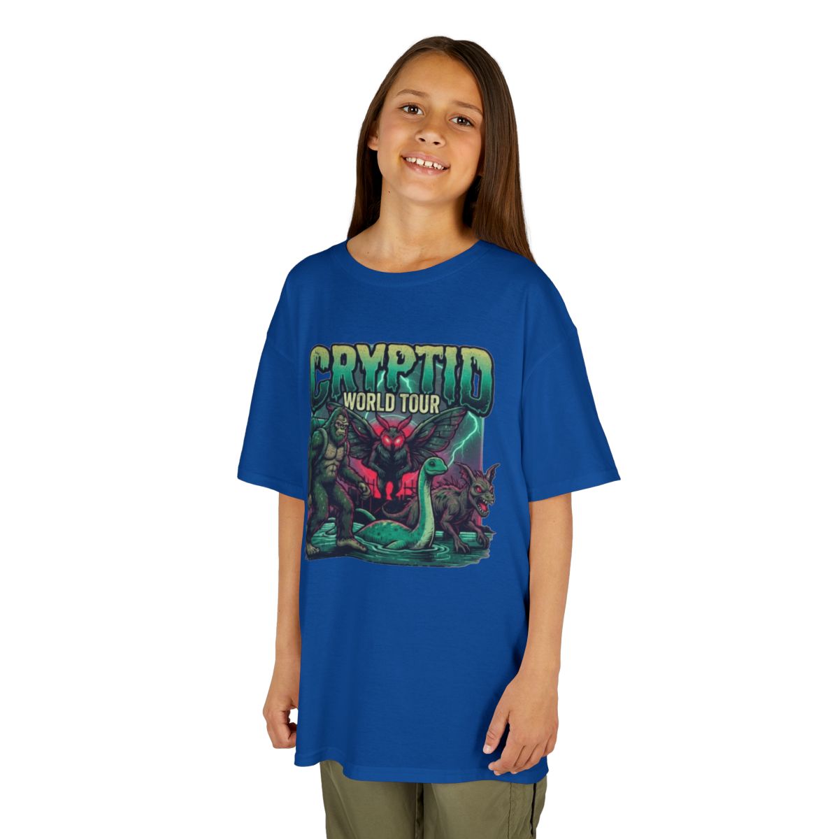 Color: Royal | Puzizia (Global-Cryptid Mashup) Cryptid World Tour Kids Tee