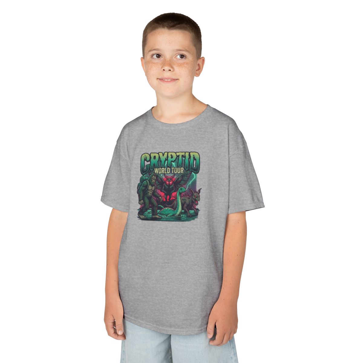 Color: Sport Grey | Puzizia (Global-Cryptid Mashup) Cryptid World Tour Kids Tee