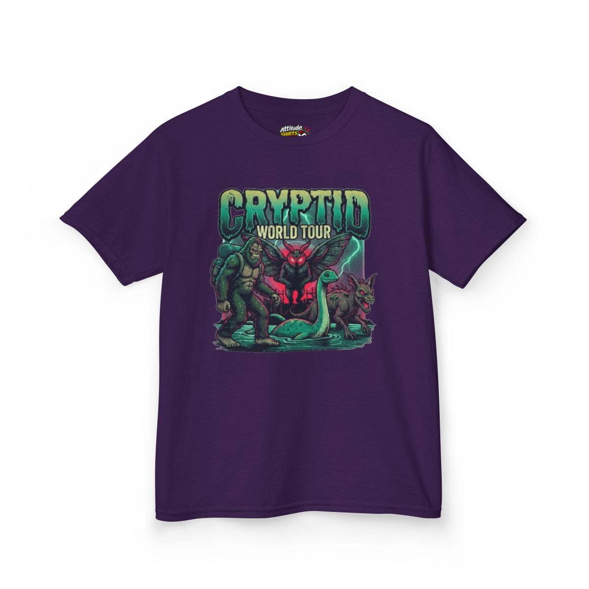 Color: Purple | Puzizia (Global-Cryptid Mashup) Cryptid World Tour Kids Tee