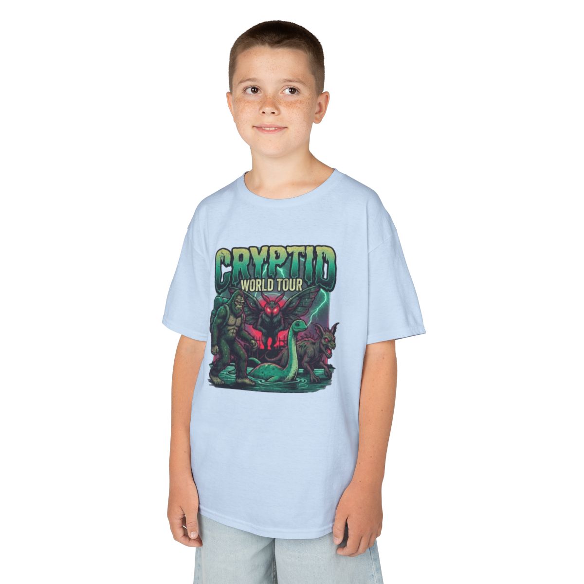 Color: Light Blue | Puzizia (Global-Cryptid Mashup) Cryptid World Tour Kids Tee