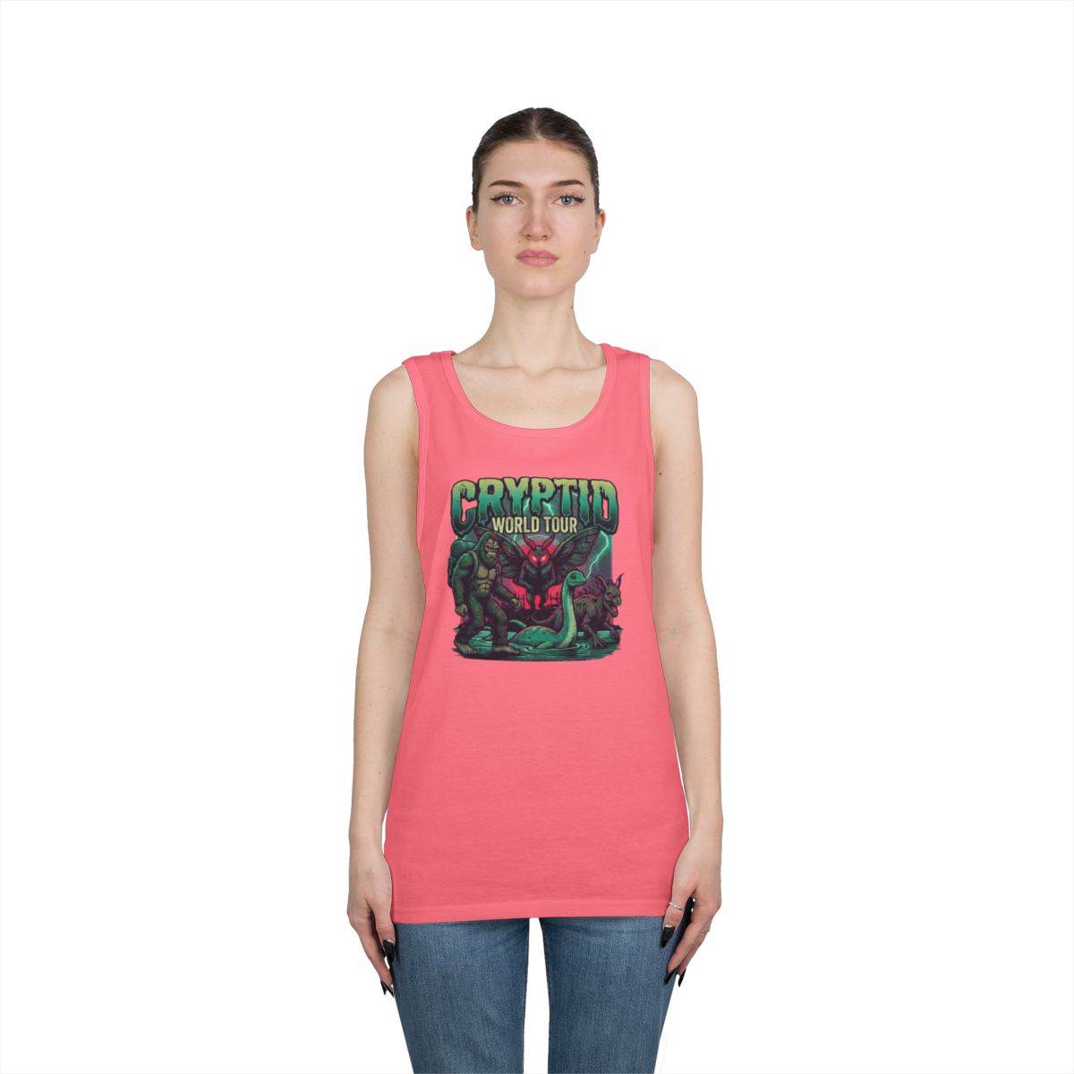 Color: Safety Pink | Puzizia (Global-Cryptid Mashup) Cryptid World Tour Tank Top