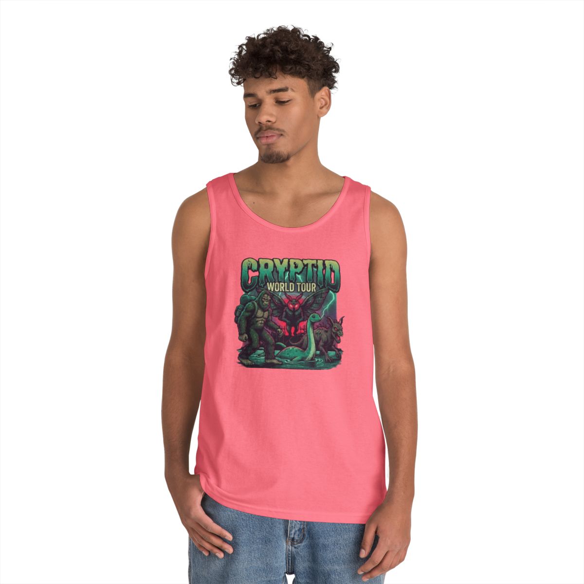 Color: Safety Pink | Puzizia (Global-Cryptid Mashup) Cryptid World Tour Tank Top