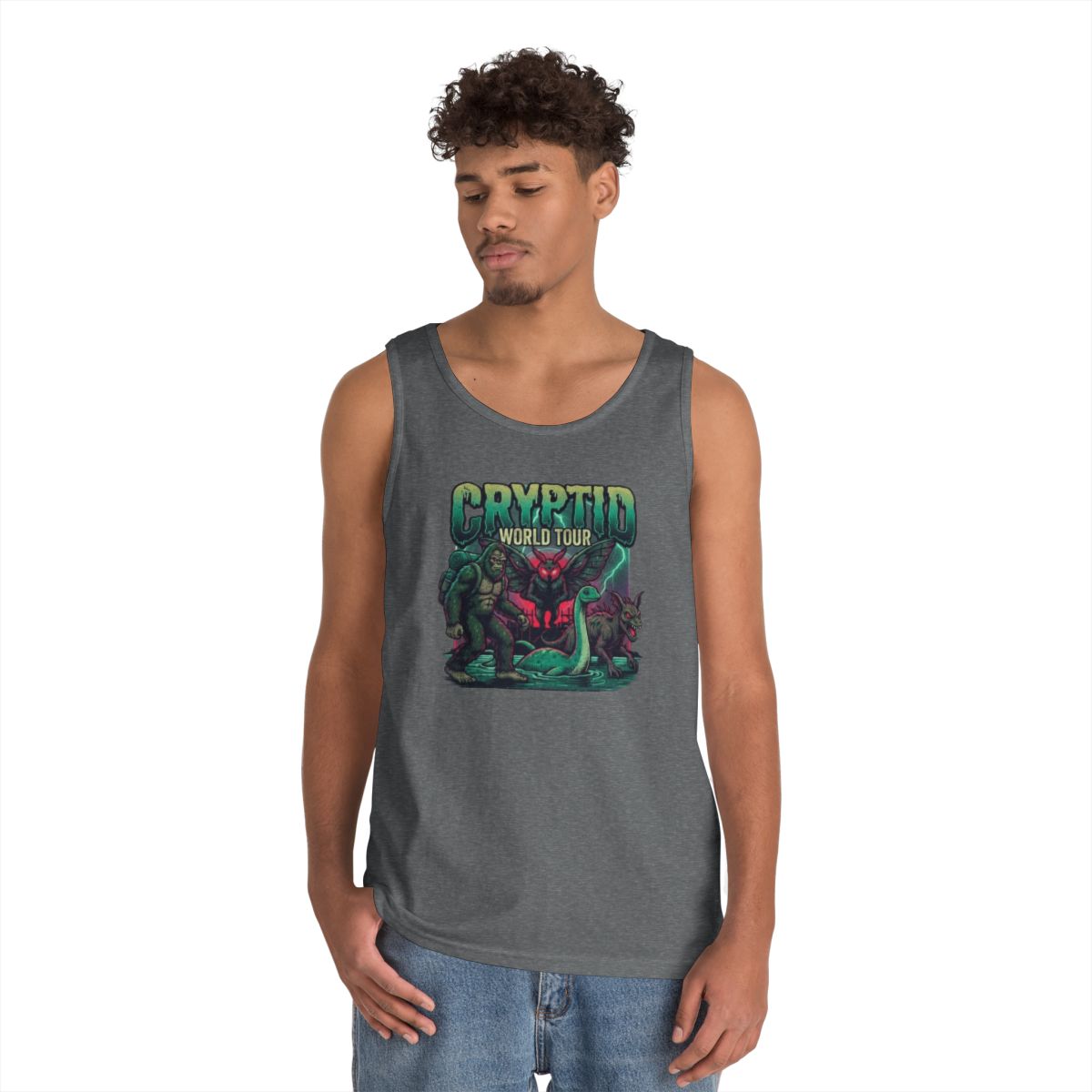 Color: Graphite Heather | Puzizia (Global-Cryptid Mashup) Cryptid World Tour Tank Top