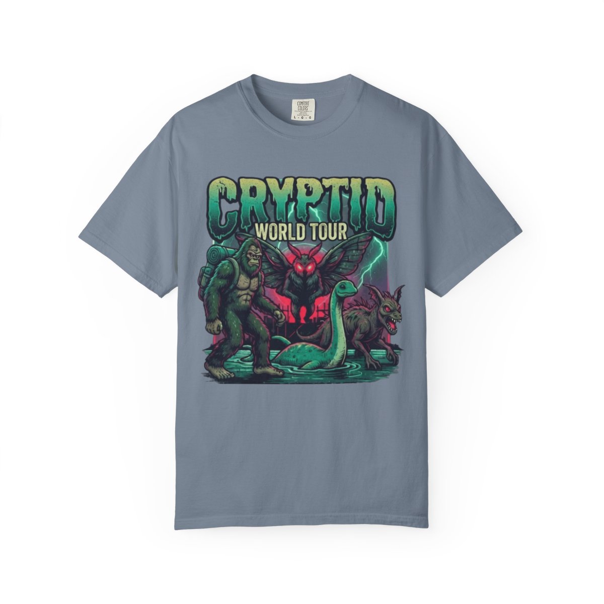 Color: Blue Jean | Puzizia (Global-Cryptid Mashup) Cryptid World Tour Unisex Garment-Dyed Tee