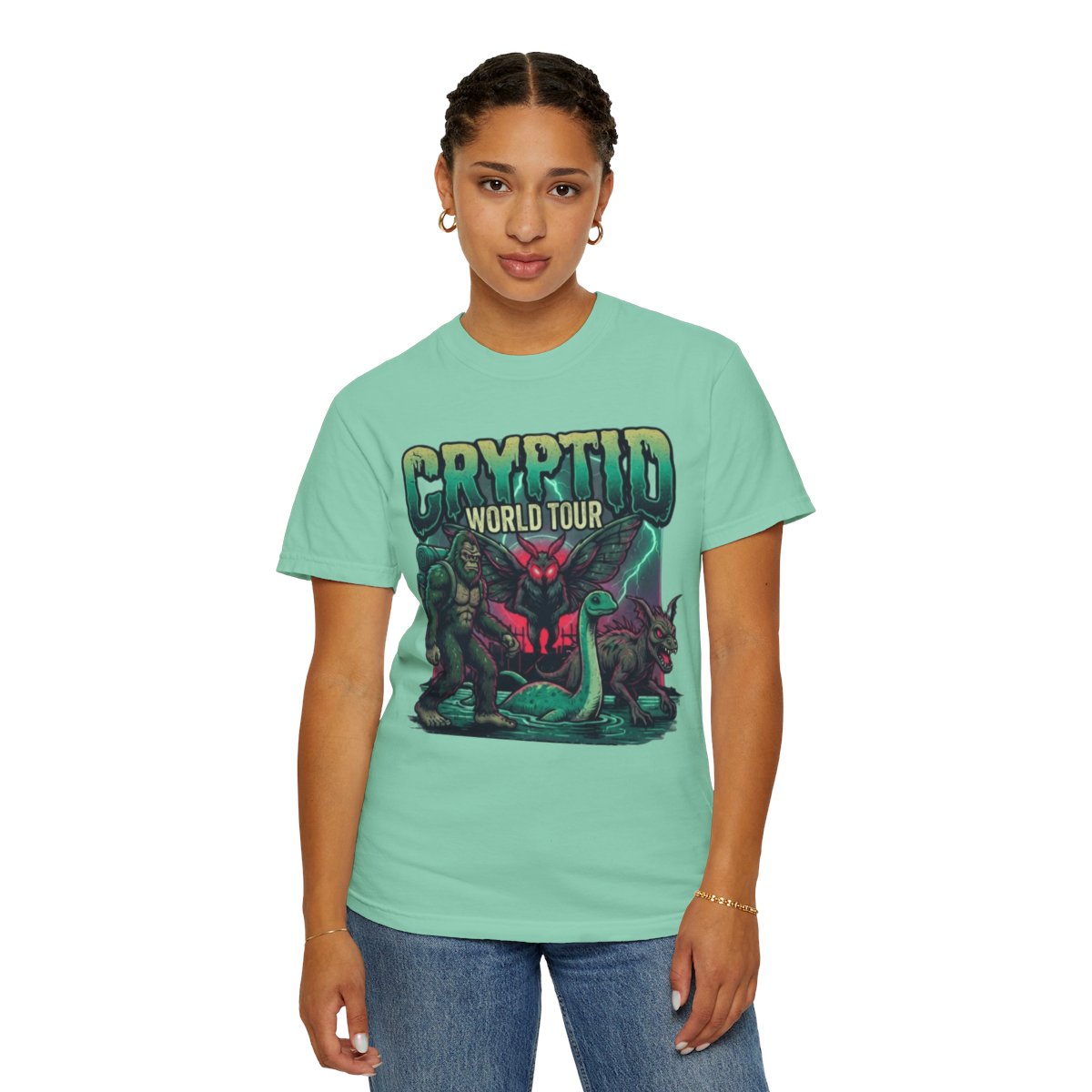 Color: Island Reef | Puzizia (Global-Cryptid Mashup) Cryptid World Tour Unisex Garment-Dyed Tee