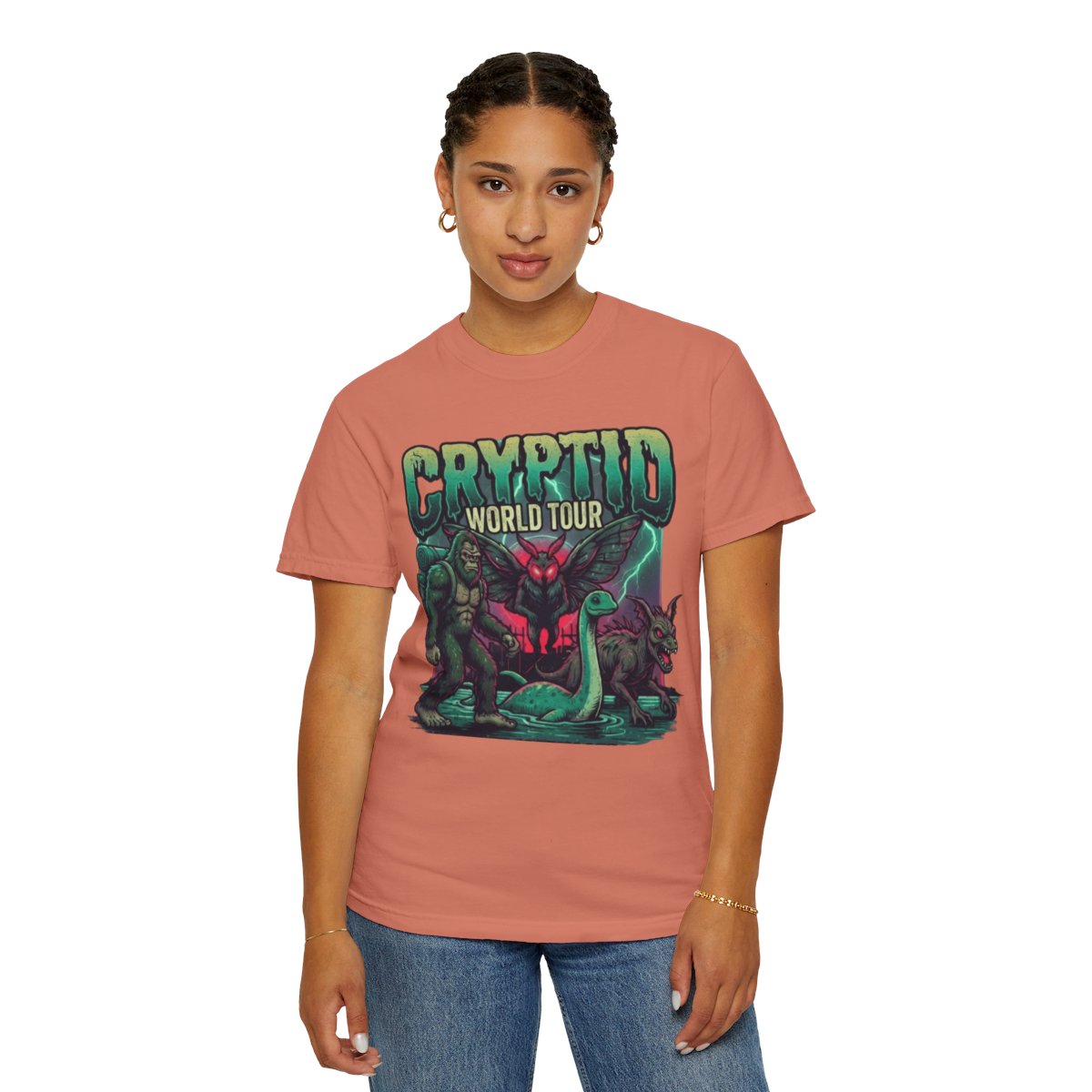 Color: Terracotta | Puzizia (Global-Cryptid Mashup) Cryptid World Tour Unisex Garment-Dyed Tee