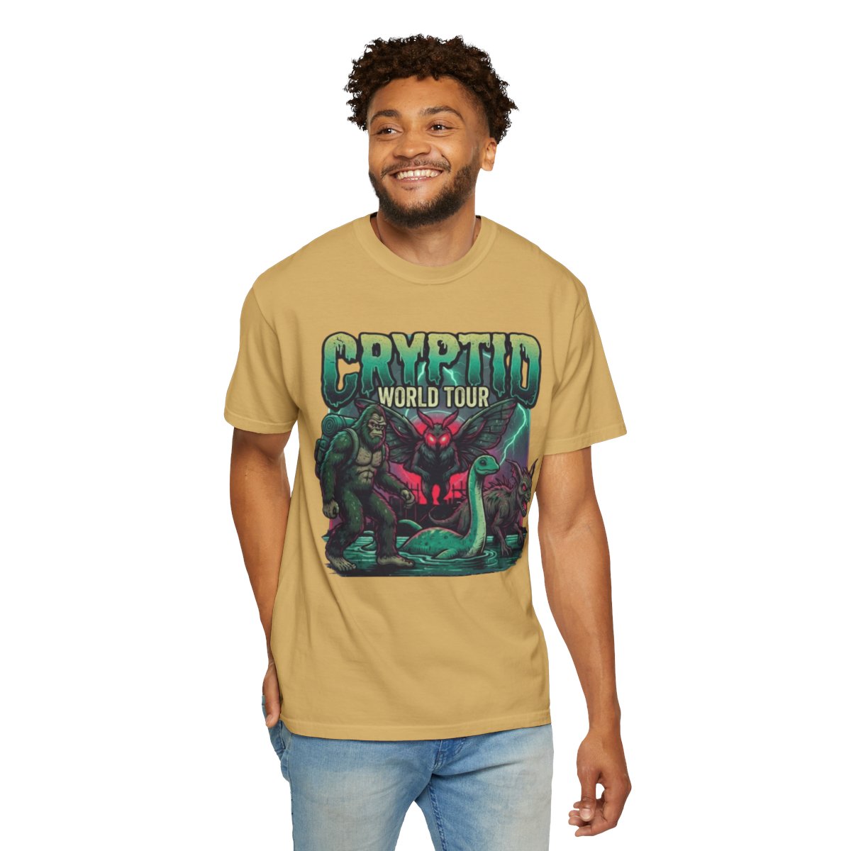 Color: Mustard | Puzizia (Global-Cryptid Mashup) Cryptid World Tour Unisex Garment-Dyed Tee