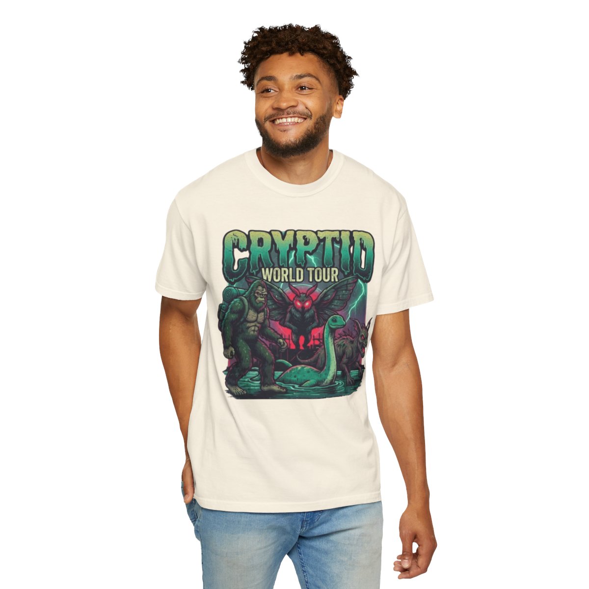 Color: Ivory | Puzizia (Global-Cryptid Mashup) Cryptid World Tour Unisex Garment-Dyed Tee