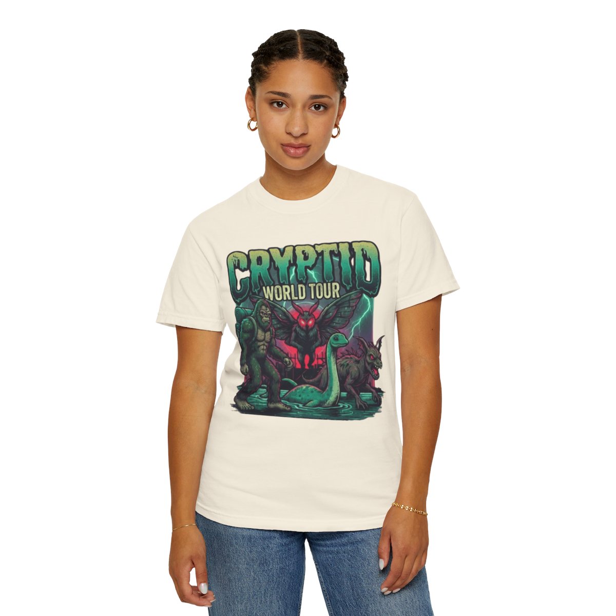 Color: Ivory | Puzizia (Global-Cryptid Mashup) Cryptid World Tour Unisex Garment-Dyed Tee
