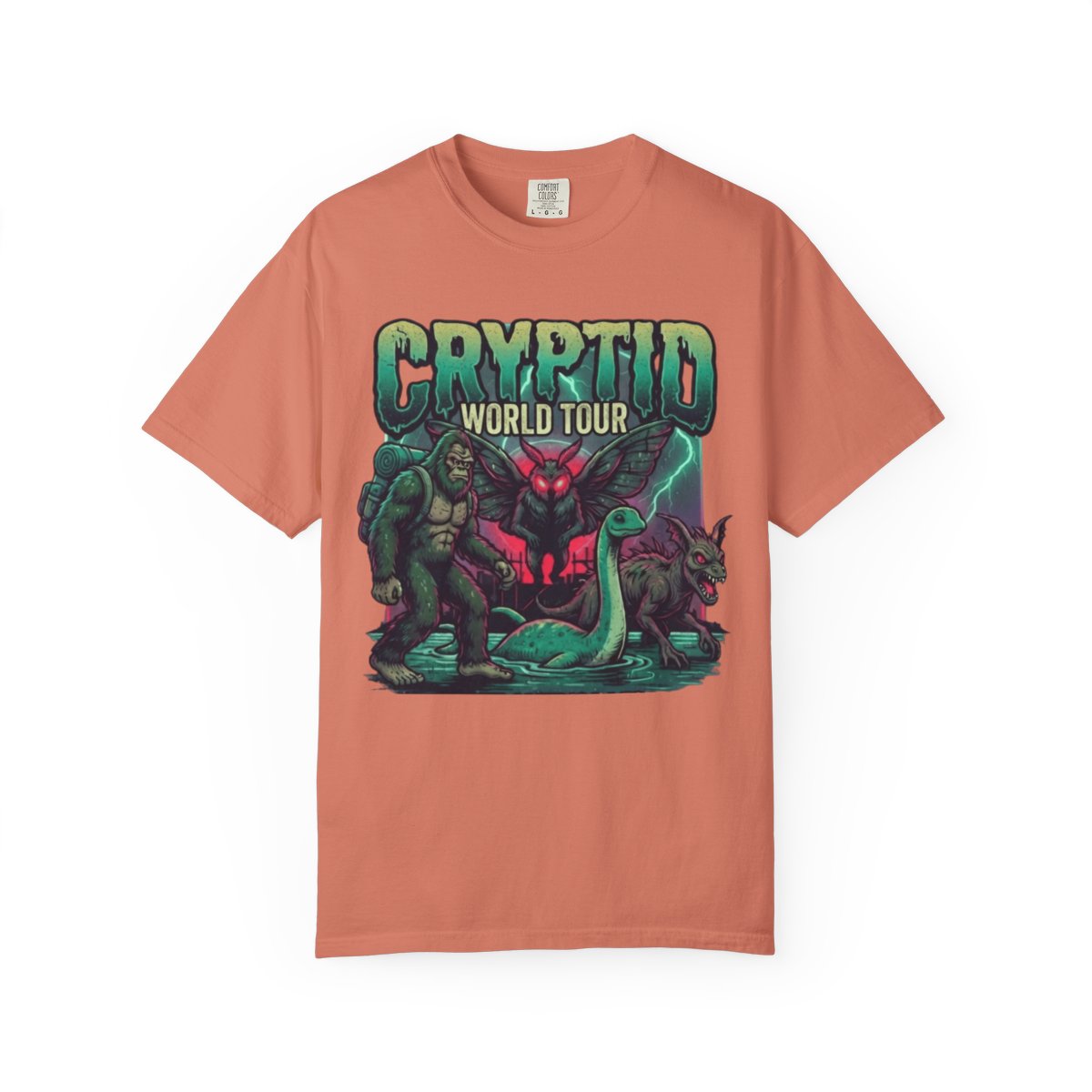 Color: Terracotta | Puzizia (Global-Cryptid Mashup) Cryptid World Tour Unisex Garment-Dyed Tee