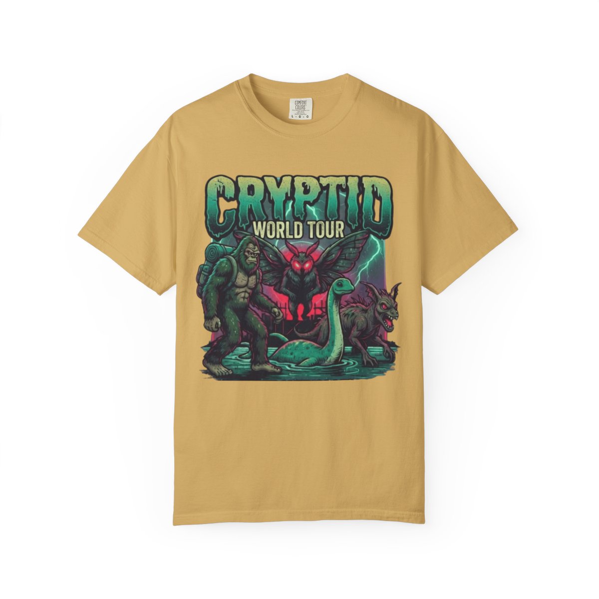 Color: Mustard | Puzizia (Global-Cryptid Mashup) Cryptid World Tour Unisex Garment-Dyed Tee