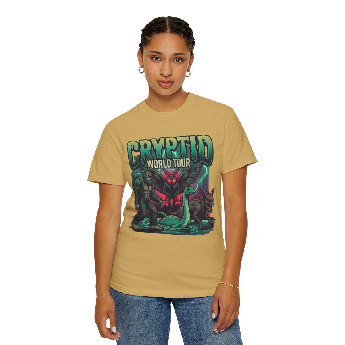 Color: Mustard | Puzizia (Global-Cryptid Mashup) Cryptid World Tour Unisex Garment-Dyed Tee