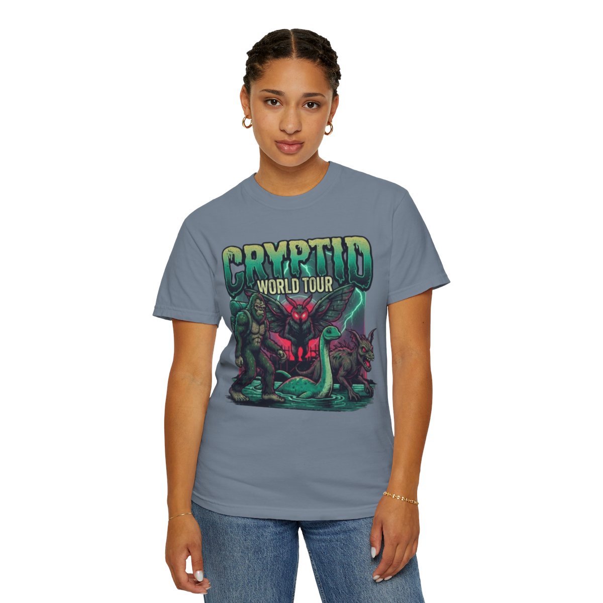 Color: Blue Jean | Puzizia (Global-Cryptid Mashup) Cryptid World Tour Unisex Garment-Dyed Tee