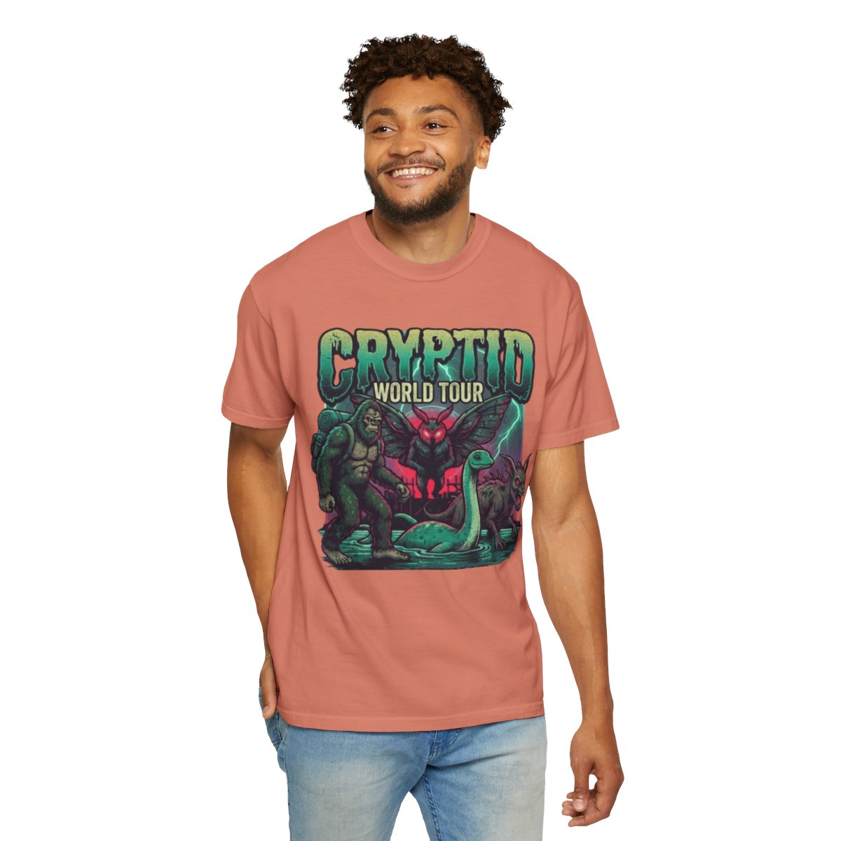 Color: Terracotta | Puzizia (Global-Cryptid Mashup) Cryptid World Tour Unisex Garment-Dyed Tee