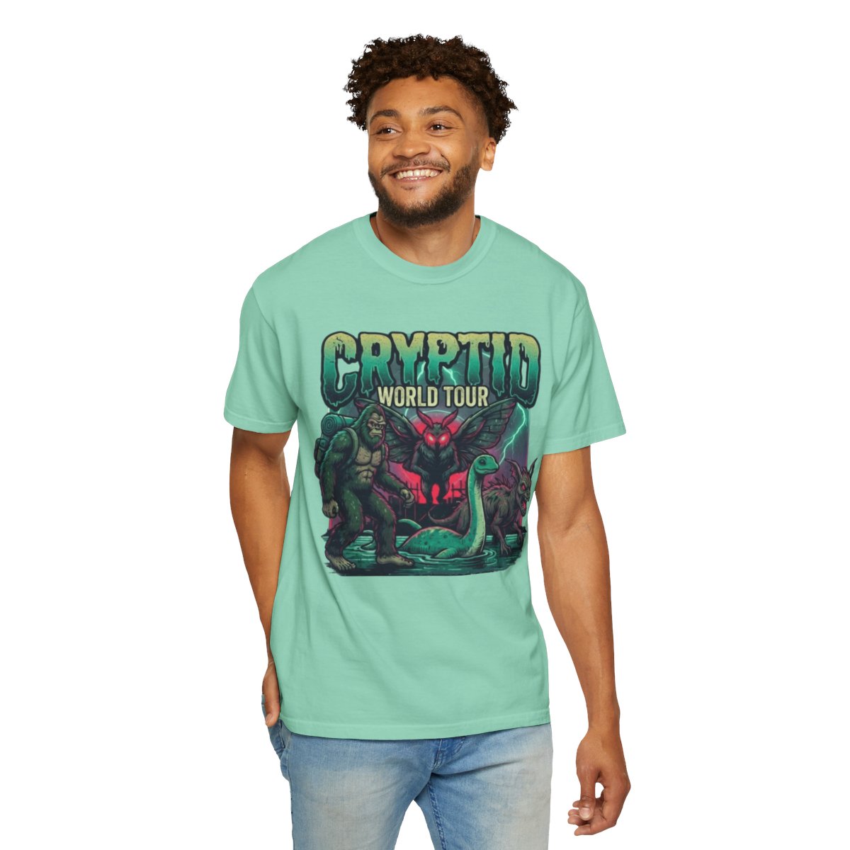 Color: Island Reef | Puzizia (Global-Cryptid Mashup) Cryptid World Tour Unisex Garment-Dyed Tee