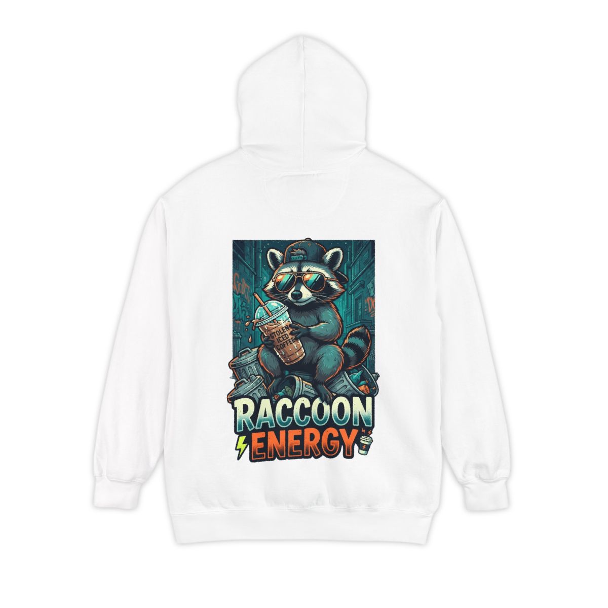 Color: White | Raccoon Energy Garment-Dyed Hoodie