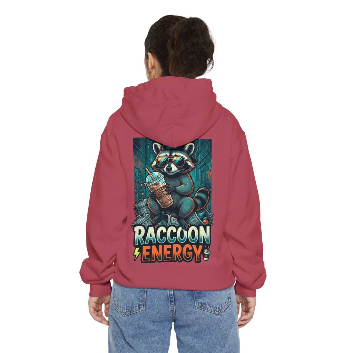 Color: Crimson | Raccoon Energy Garment-Dyed Hoodie