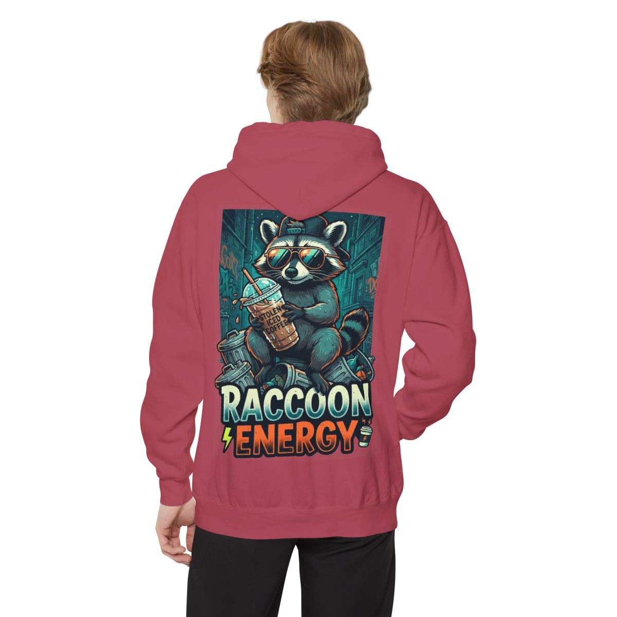 Color: Crimson | Raccoon Energy Garment-Dyed Hoodie