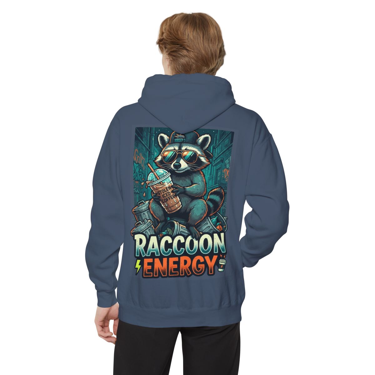 Color: Denim | Raccoon Energy Garment-Dyed Hoodie