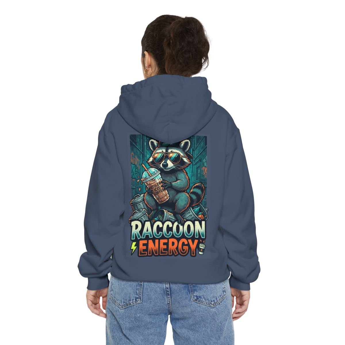 Color: Denim | Raccoon Energy Garment-Dyed Hoodie