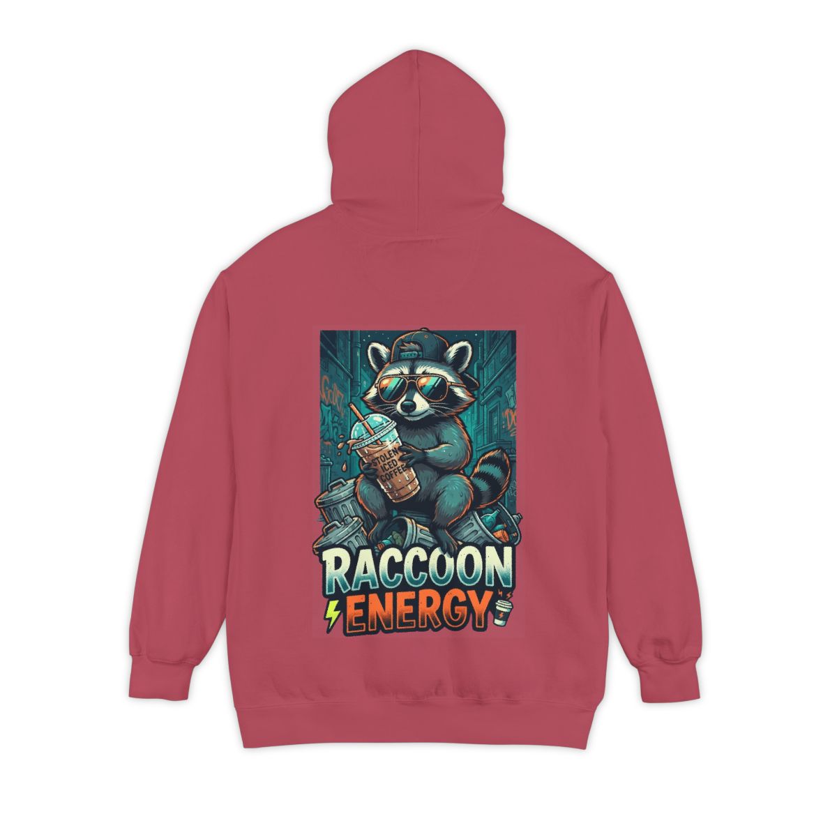 Color: Crimson | Raccoon Energy Garment-Dyed Hoodie