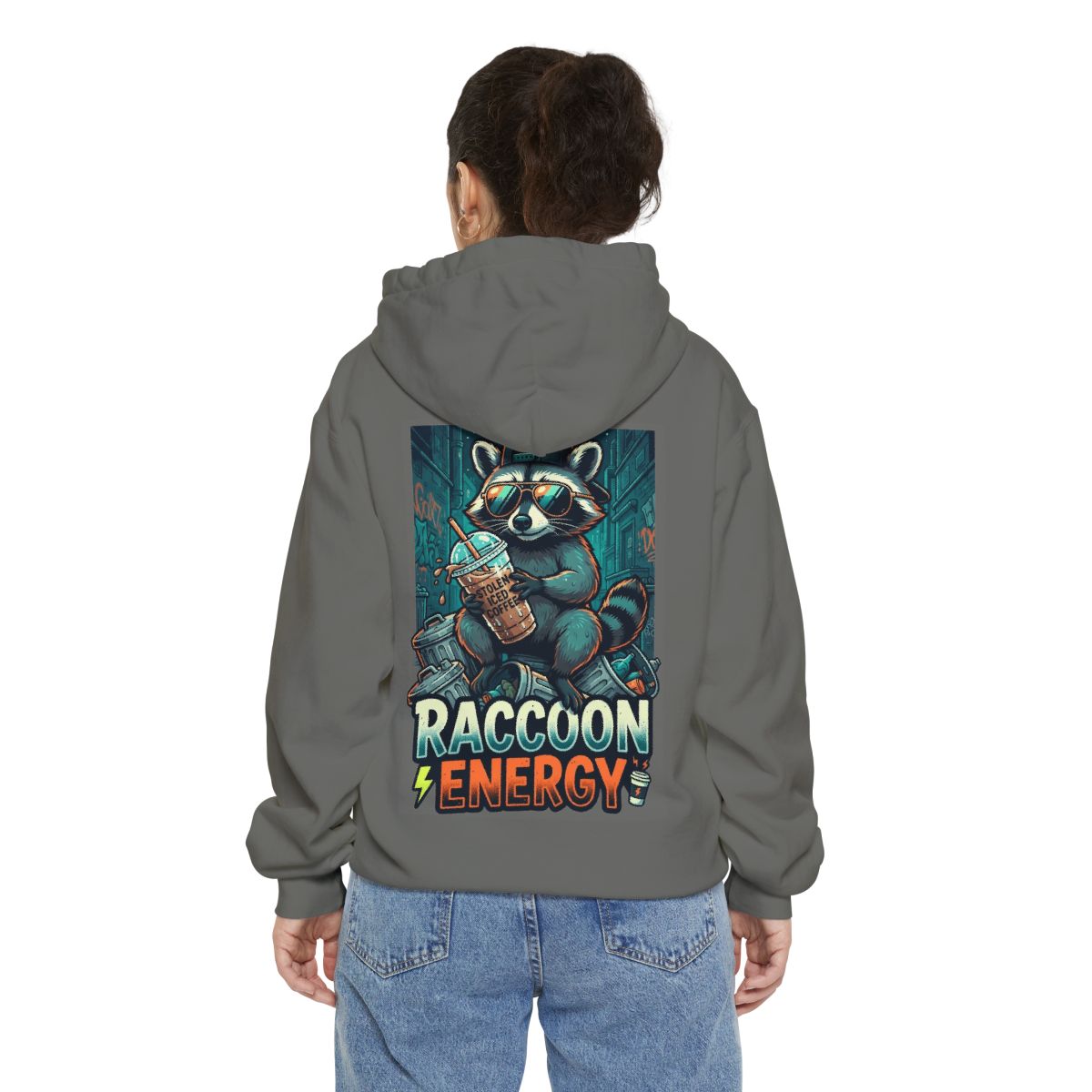 Color: Grey | Raccoon Energy Garment-Dyed Hoodie