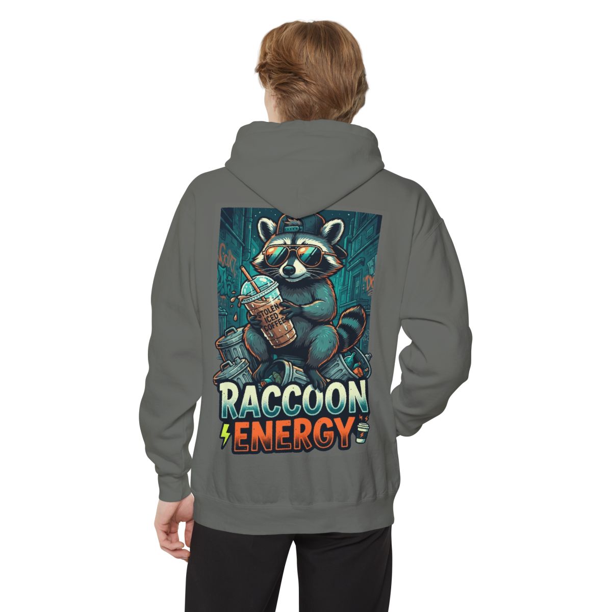Color: Grey | Raccoon Energy Garment-Dyed Hoodie