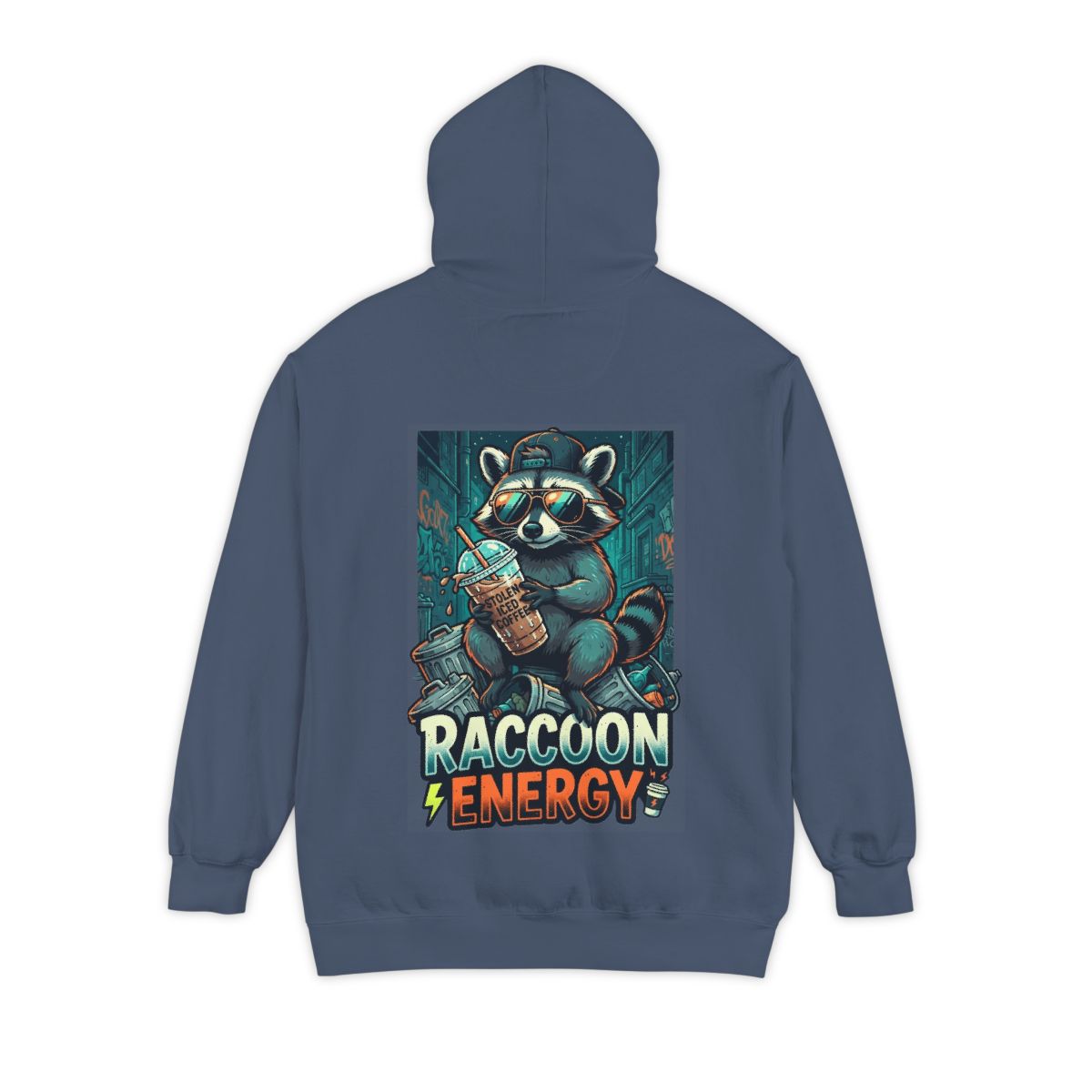 Color: Denim | Raccoon Energy Garment-Dyed Hoodie