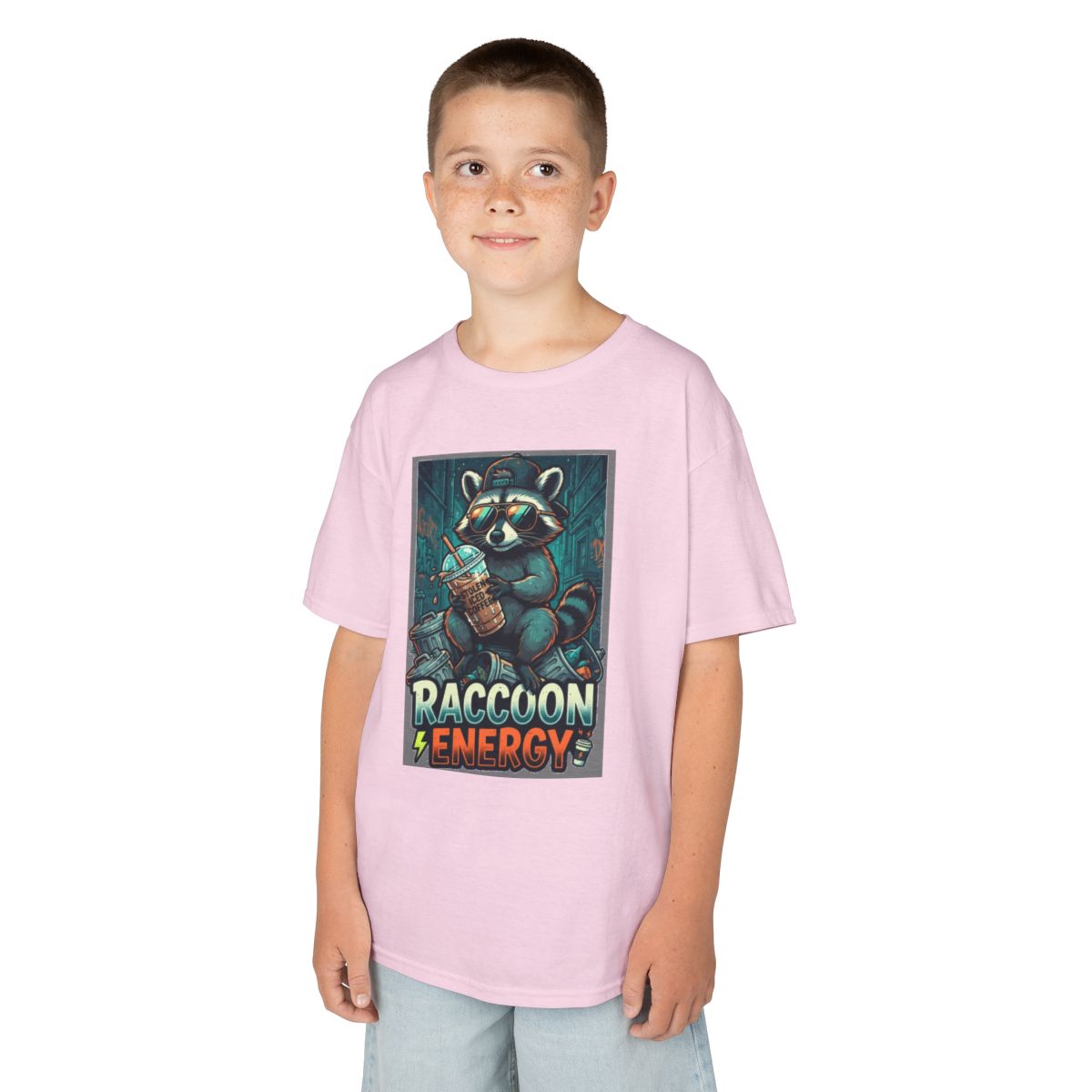 Color: Light Pink | Raccoon Energy Kids Tee