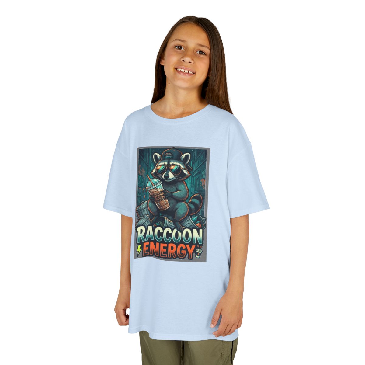 Color: Light Blue | Raccoon Energy Kids Tee