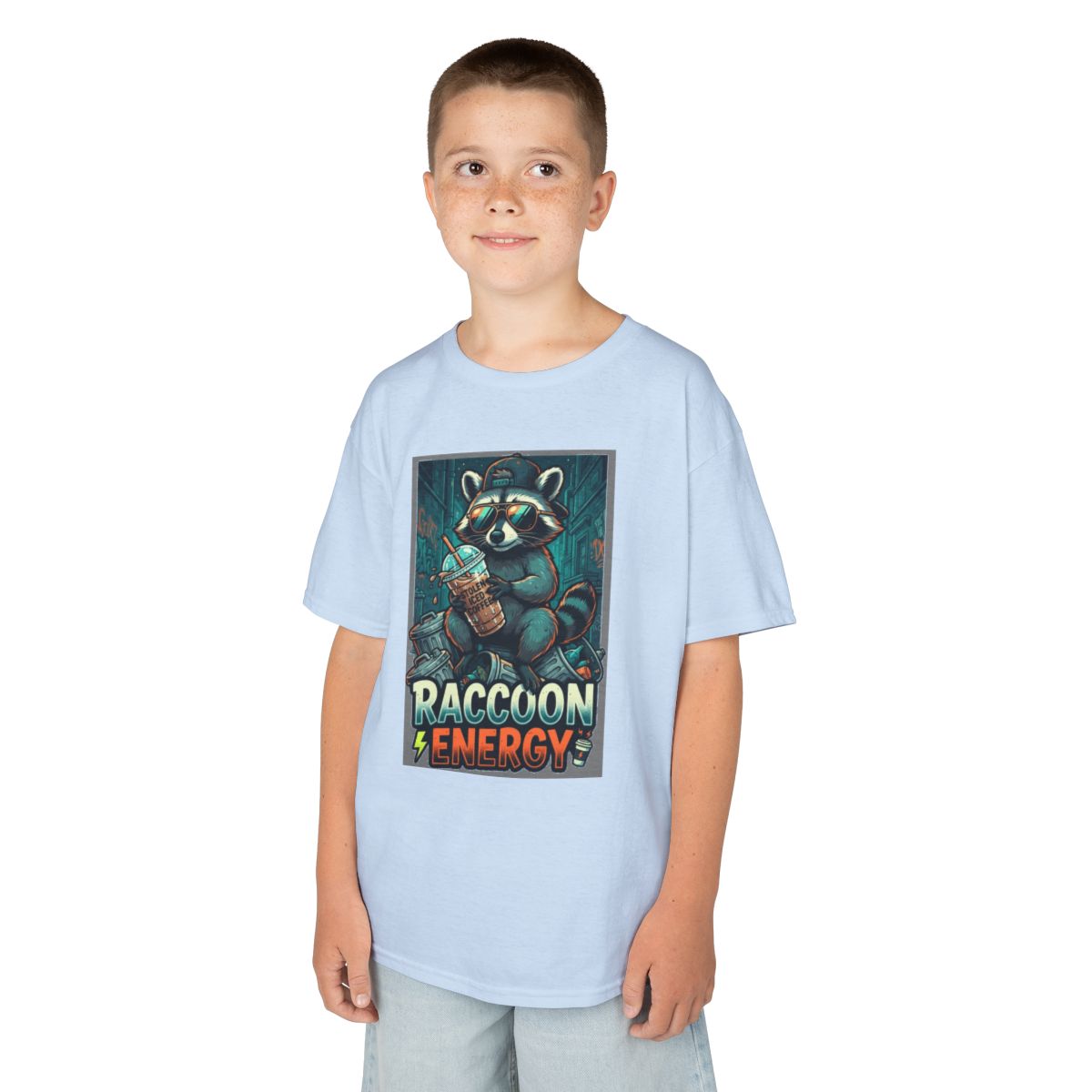 Color: Light Blue | Raccoon Energy Kids Tee