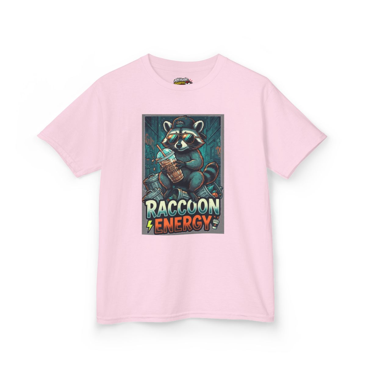 Color: Light Pink | Raccoon Energy Kids Tee