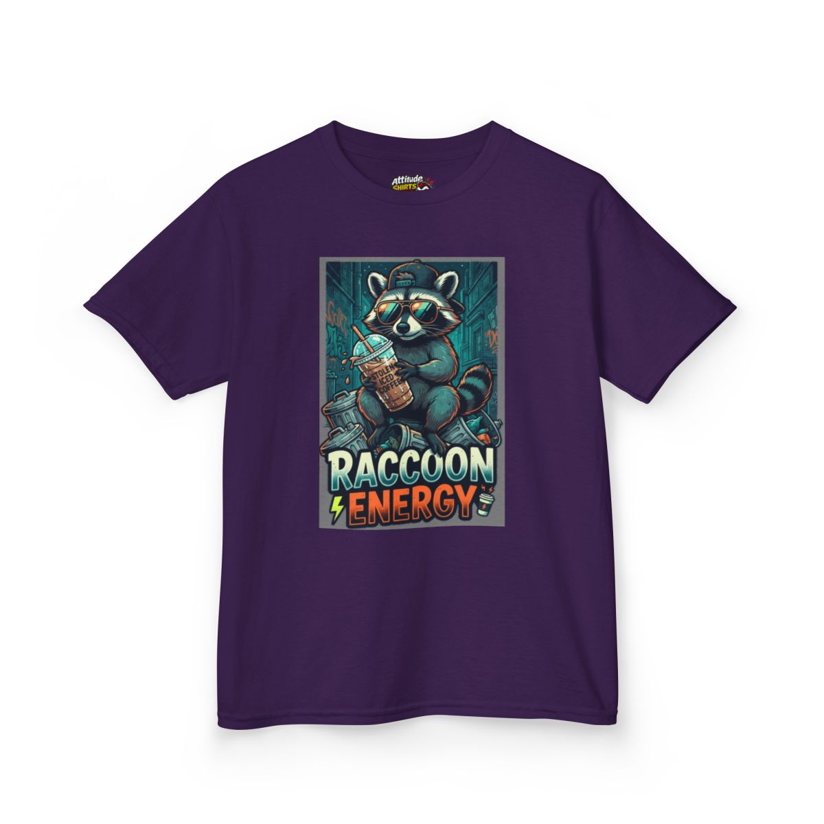 Color: Purple | Raccoon Energy Kids Tee