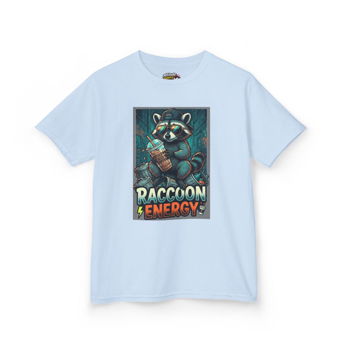 Color: Light Blue | Raccoon Energy Kids Tee