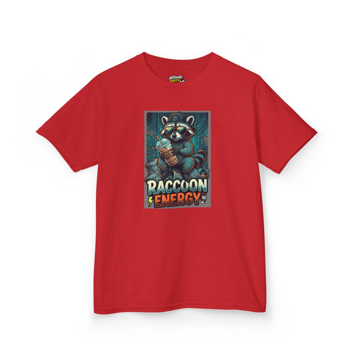 Color: Red | Raccoon Energy Kids Tee