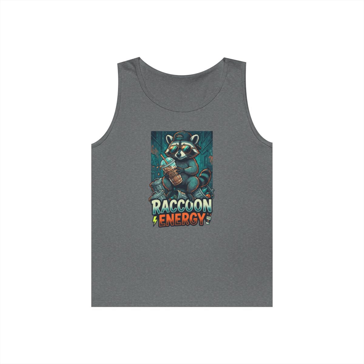 Color: Graphite Heather | Raccoon Energy Tank Top