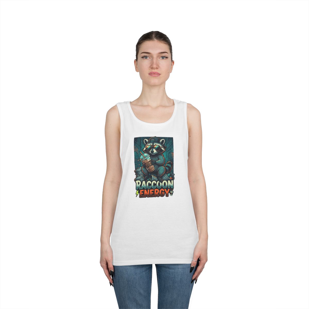 Color: White | Raccoon Energy Tank Top