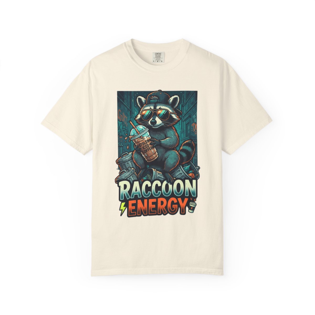 Color: Ivory | Raccoon Energy Unisex Garment-Dyed Tee