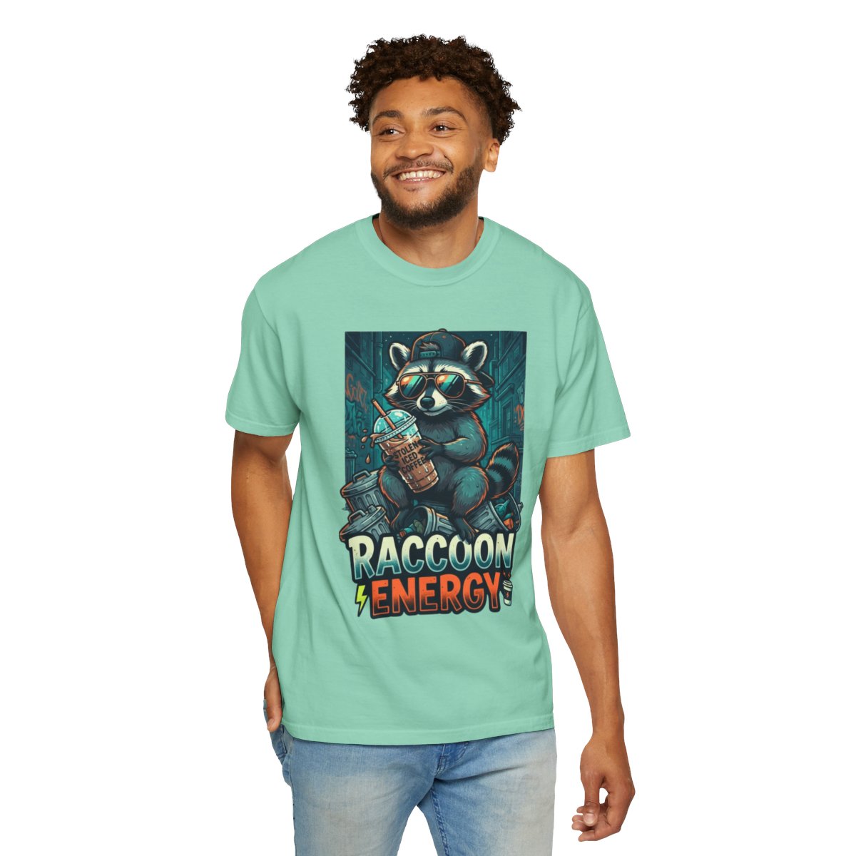 Color: Island Reef | Raccoon Energy Unisex Garment-Dyed Tee
