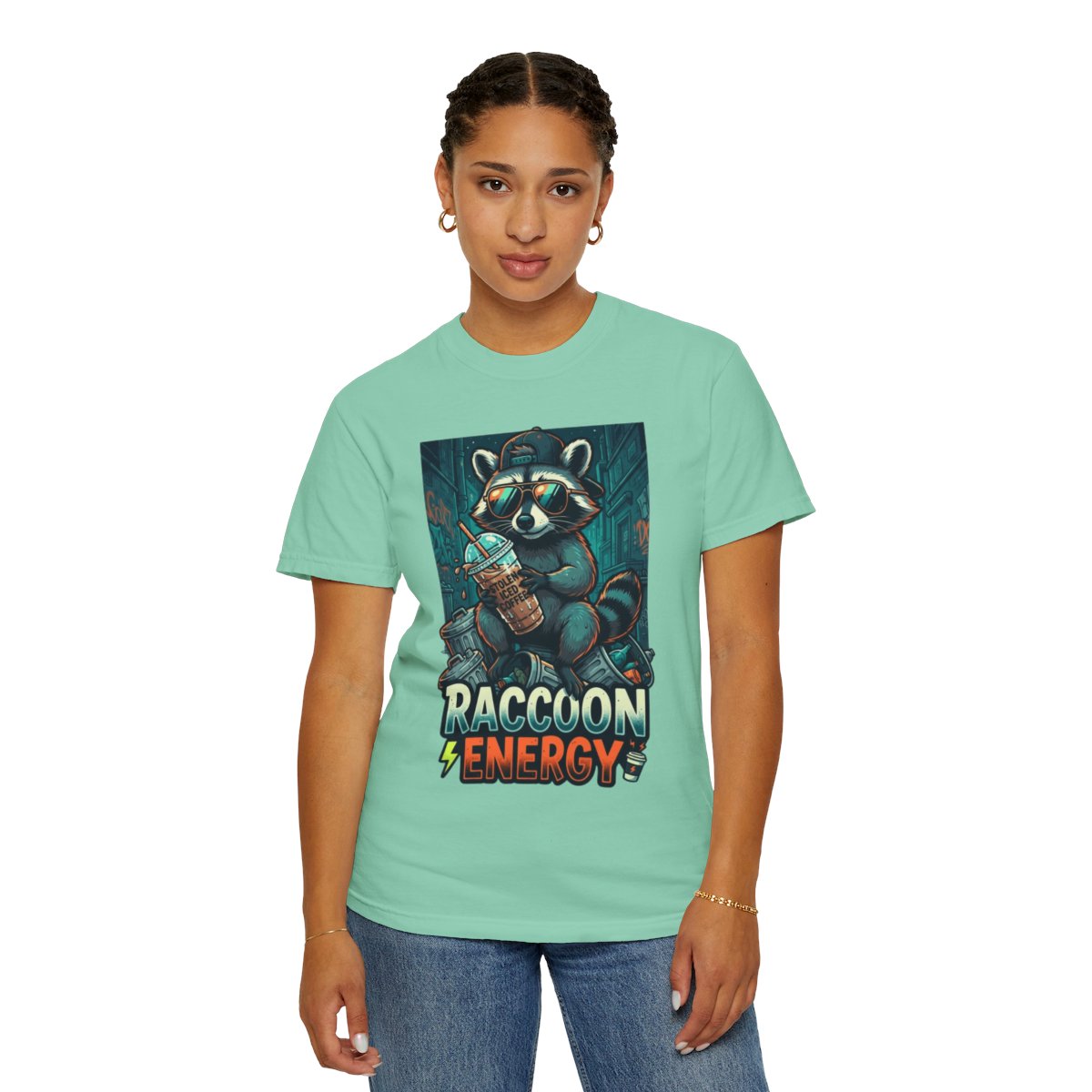 Color: Island Reef | Raccoon Energy Unisex Garment-Dyed Tee