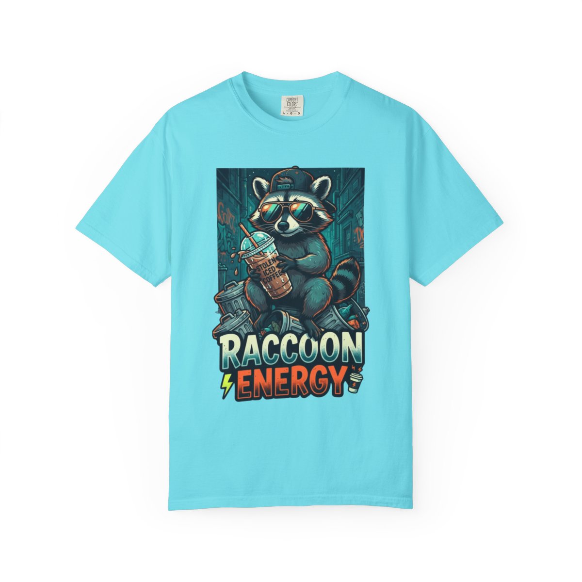 Color: Lagoon Blue | Raccoon Energy Unisex Garment-Dyed Tee
