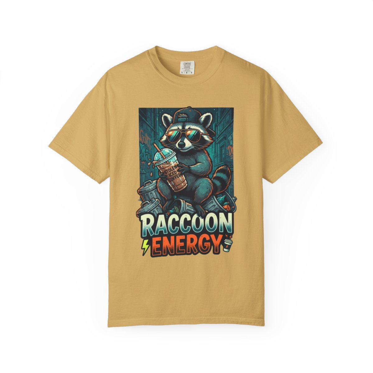 Color: Mustard | Raccoon Energy Unisex Garment-Dyed Tee