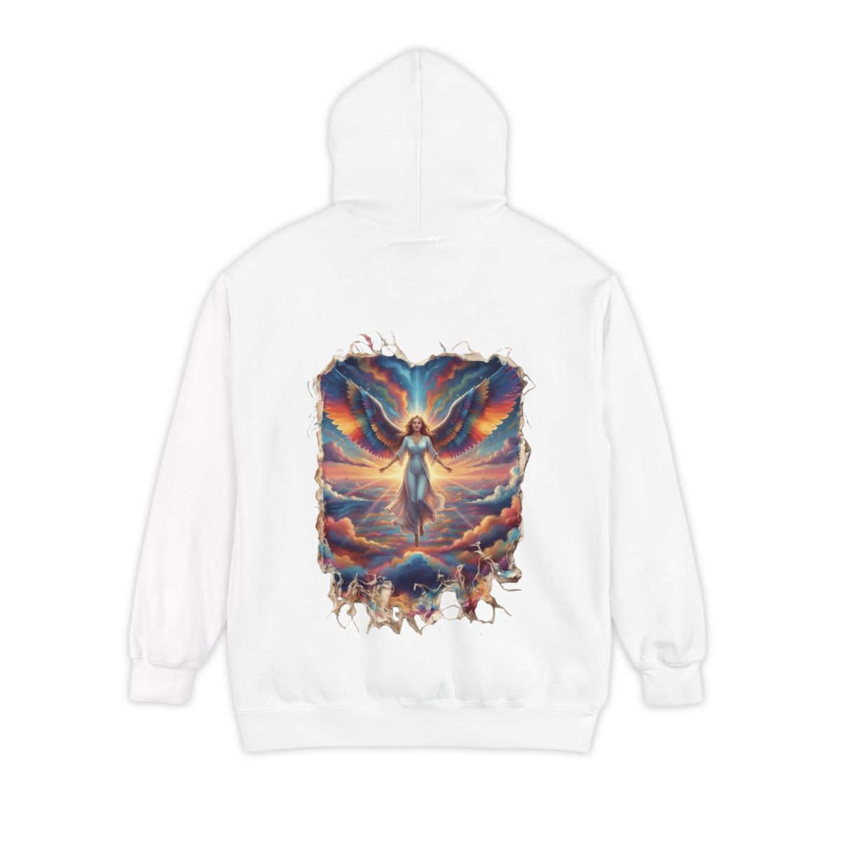 Color: White | Rainbow Angel Garment-Dyed Hoodie